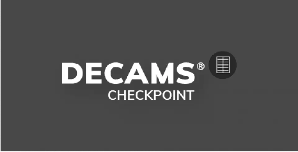 DECAMS CHECKPOINT Graues Rechteck mit dem DECAMS CHECKPOINT Logo