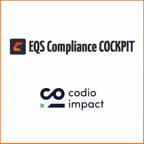 Schnittstelle zu Qualitätsmanagement- und Compliance-Systemen: EQS Compliance COCKPIT, codio impact Logos der Schnittstelle zu Qualitätsmanagement- und Compliance-Systemen: EQS Compliance COCKPIT, codio impact
